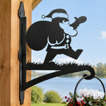 Santa claus metal hanging basket bracket mounted on outdoor wall for plant decoration