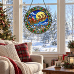Santa claus sleigh ride stained glass suncatcher window hanging, suitable for home and garden decoration