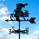 Santa rocking horse metal weather vane with directional arrows and mounting rod, outdoor roof and garden decoration
