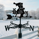 Santa rocking horse metal weather vane with directional arrows and mounting rod, outdoor roof and garden decoration