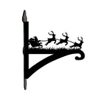 Santa sleigh and reindeer metal hanging basket bracket mounted on outdoor wall for plant decoration