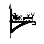 Santa sleigh and reindeer metal hanging basket bracket mounted on outdoor wall for plant decoration