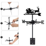 Santa sleigh reindeer metal weather vane with directional arrows and mounting rod, outdoor roof and garden decoration
