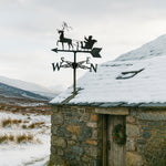 Santa sleigh reindeer metal weather vane with directional arrows and mounting rod, outdoor roof and garden decoration