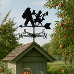 Santa with child metal weather vane with directional arrows and mounting rod, outdoor roof and garden decoration