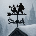 Santa with child metal weather vane with directional arrows and mounting rod, outdoor roof and garden decoration