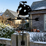 Santa with gift bag metal weather vane with directional arrows and mounting rod, outdoor roof and garden decoration