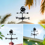 Santa with gift bag metal weather vane with directional arrows and mounting rod, outdoor roof and garden decoration