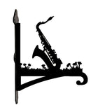 Saxophone metal hanging basket bracket mounted on outdoor wall for plant decoration