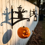 Scarecrow pumpkin metal hanging basket bracket mounted on outdoor wall for plant decoration