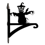 Scarecrow pumpkin metal hanging basket bracket mounted on outdoor wall for plant decoration