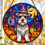 Schnauzer Halloween stained glass suncatcher window hanging, suitable for home and garden decoration