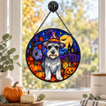 Schnauzer Halloween stained glass suncatcher window hanging, suitable for home and garden decoration