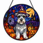 Schnauzer Halloween stained glass suncatcher window hanging, suitable for home and garden decoration