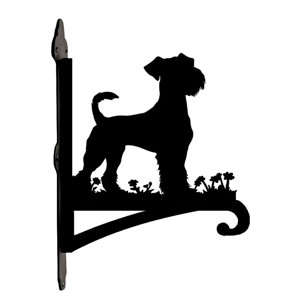 Schnauzer metal hanging basket bracket mounted on outdoor wall for plant decoration