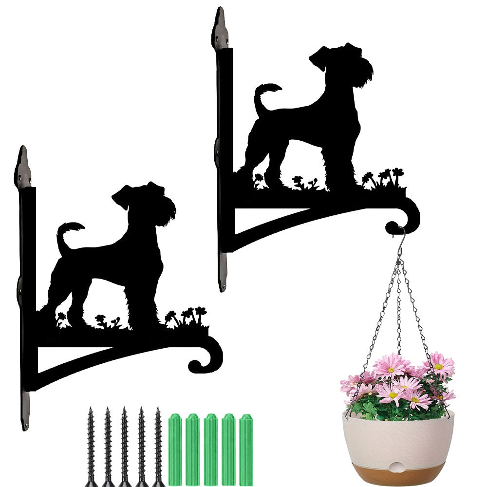 Schnauzer metal hanging basket bracket mounted on outdoor wall for plant decoration