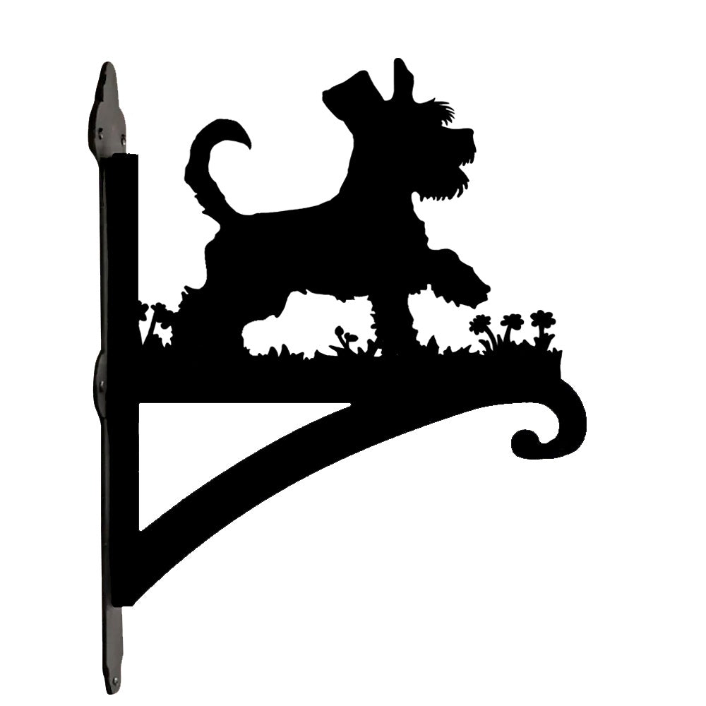 Schnauzer metal hanging basket bracket mounted on outdoor wall for plant decoration