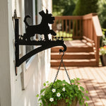 Schnauzer metal hanging basket bracket mounted on outdoor wall for plant decoration