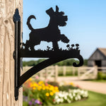 Schnauzer metal hanging basket bracket mounted on outdoor wall for plant decoration