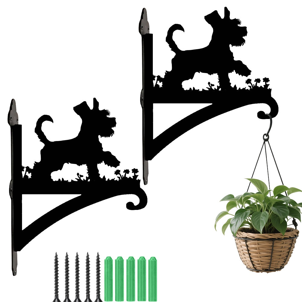 Schnauzer metal hanging basket bracket mounted on outdoor wall for plant decoration