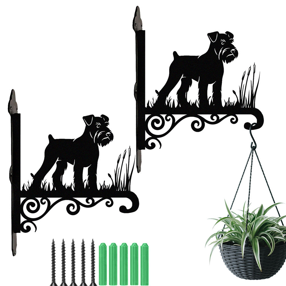 Schnauzer metal hanging basket bracket mounted on outdoor wall for plant decoration