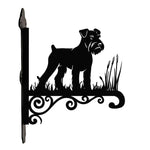 Schnauzer metal hanging basket bracket mounted on outdoor wall for plant decoration