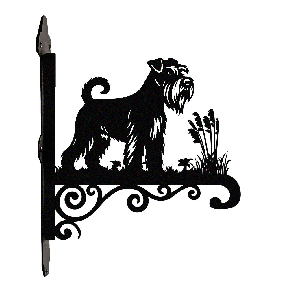 Schnauzer metal hanging basket bracket mounted on outdoor wall for plant decoration