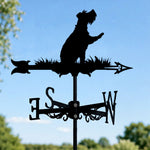 Schnauzer metal weather vane with directional arrows and mounting rod, outdoor roof and garden decoration