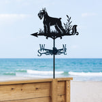 Schnauzer metal weather vane with directional arrows and mounting rod, outdoor roof and garden decoration