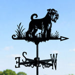 Schnauzer metal weather vane with directional arrows and mounting rod, outdoor roof and garden decoration