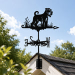 Schnauzer metal weather vane with directional arrows and mounting rod, outdoor roof and garden decoration