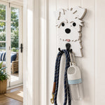 Wooden schnauzer dog wall hook key and leash holder for home entryway organizer