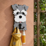 Wooden schnauzer dog wall hook key and leash holder for home entryway organizer