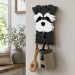 Wooden schnauzer dog wall hook key and leash holder for home entryway organizer