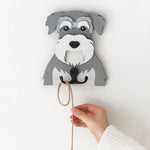 Wooden schnauzer dog wall hook key and leash holder for home entryway organizer