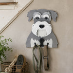 Wooden schnauzer dog wall hook key and leash holder for home entryway organizer