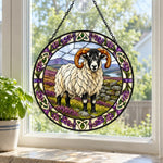 Scottish blackface sheep stained glass suncatcher window hanging, suitable for home and garden decoration