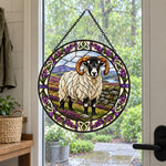 Scottish blackface sheep stained glass suncatcher window hanging, suitable for home and garden decoration
