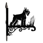 Scottish terrier metal hanging basket bracket mounted on outdoor wall for plant decoration