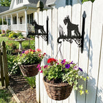 Scottish terrier metal hanging basket bracket mounted on outdoor wall for plant decoration