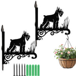 Scottish terrier metal hanging basket bracket mounted on outdoor wall for plant decoration