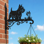 Scottish terrier metal hanging basket bracket mounted on outdoor wall for plant decoration