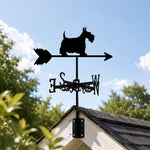 Scottish terrier metal weather vane with directional arrows and mounting rod, outdoor roof and garden decoration