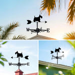 Scottish terrier metal weather vane with directional arrows and mounting rod, outdoor roof and garden decoration