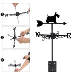 Scottish terrier metal weather vane with directional arrows and mounting rod, outdoor roof and garden decoration