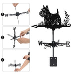 Scottish terrier metal weather vane with directional arrows and mounting rod, outdoor roof and garden decoration