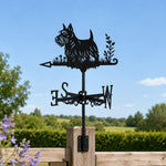 Scottish terrier metal weather vane with directional arrows and mounting rod, outdoor roof and garden decoration