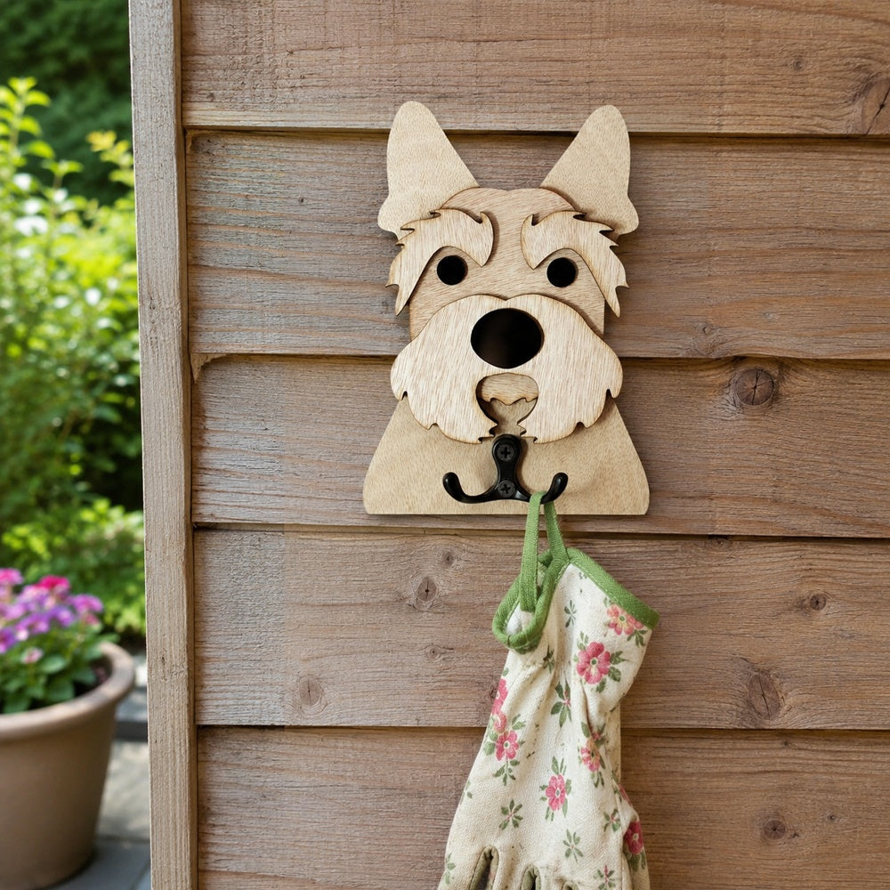 Wooden scottish terrier dog wall hook key and leash holder for home entryway organizer