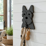 Wooden scottish terrier dog wall hook key and leash holder for home entryway organizer