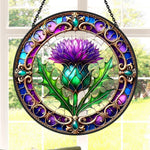 Scottish thistle purple flower stained glass suncatcher window hanging, suitable for home and garden decoration